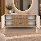 Comodă VERNAZZA cu corp sonoma, 3 sertare și 2 uși, fronturi MDF decor stejar, 150x40x80 cm Arboteca