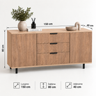 Comodă VERNAZZA cu corp sonoma, 3 sertare și 2 uși, fronturi MDF decor stejar, 150x40x80 cm Arboteca