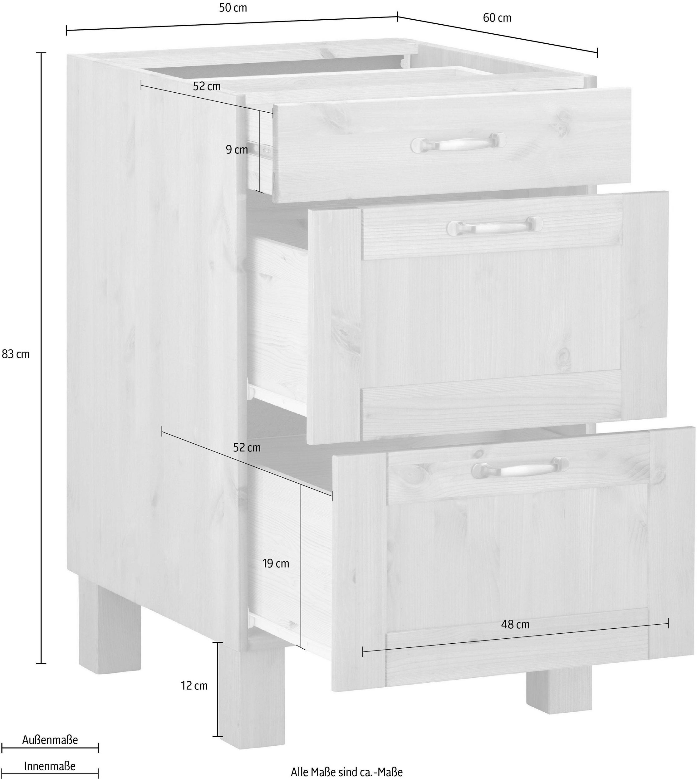 Corp bucatarie Alby, 50 cm latime, trei sertare , lemn masiv Arboteca
