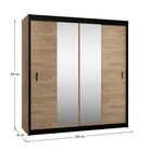 Dulap cu uși glisante CRAFT, negru/stejar craft, cu oglindă, 203x215 cm Kondela