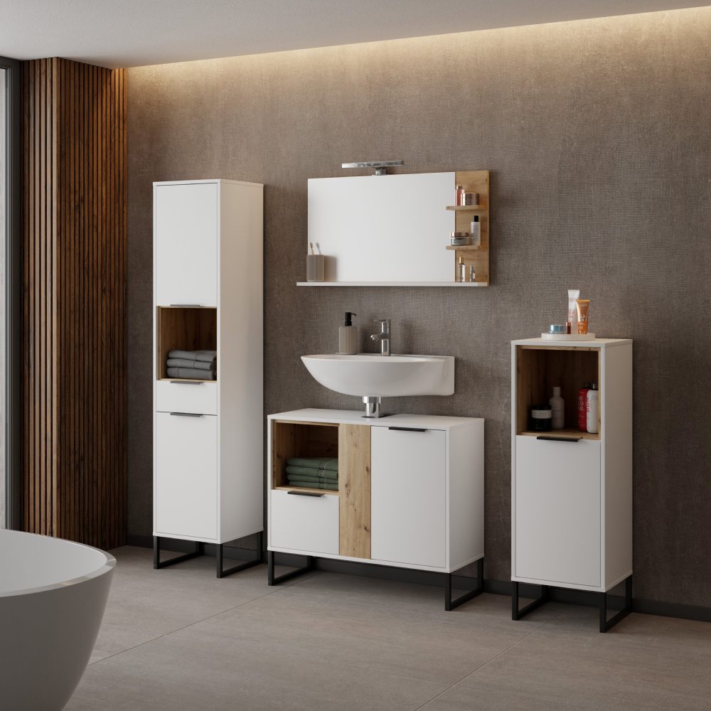 Dulap jos CASERTA, alb/stejar artisan, 38.4x35x110.4 cm Kondela