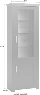 Vitrină York gri antracit / stejar, 207 cm înălțime, cu uși din sticlă și rafturi din sticlă Arboteca