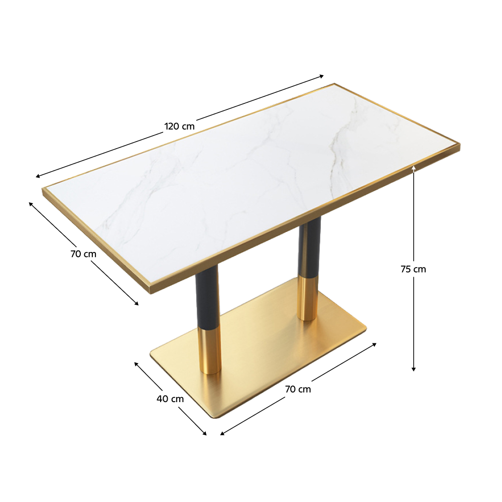 Masă bistro de sufragerie NEVERS, marmură albă/negru/auriu, 120x70 cm, 120x70x75 cm Kondela