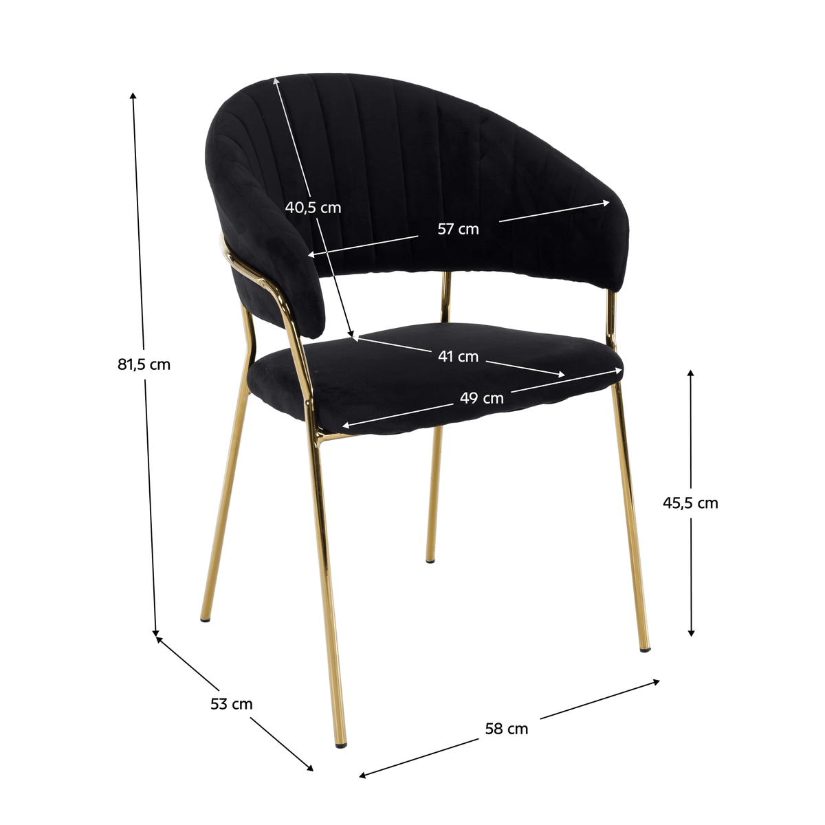 Scaun de sufragerie de design ANAGNI TIP 1, material Velvet negru/gold crom auriu, 58x53x81.5 cm Kondela