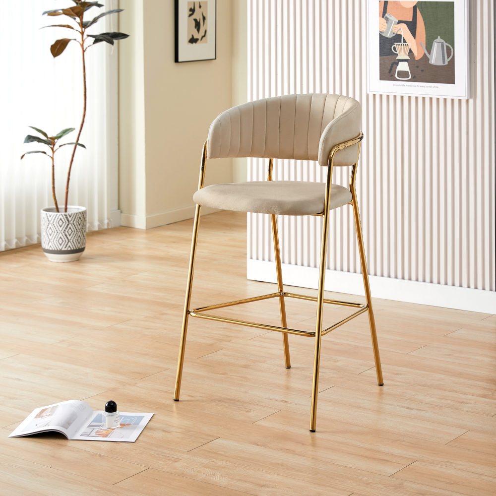 Scaun de bar de design, ţesătură bej Velvet/gold crom auriu, DASMIN NEW TIP 2 Kondela