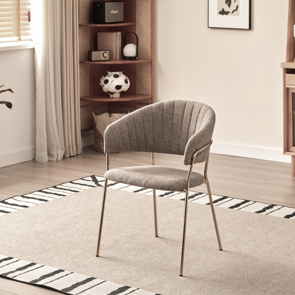 Fotoliu de sufragerie de design ANAGNI TIP 1, textil maro/gold crom auriu, 58x53x81.5 cm Kondela