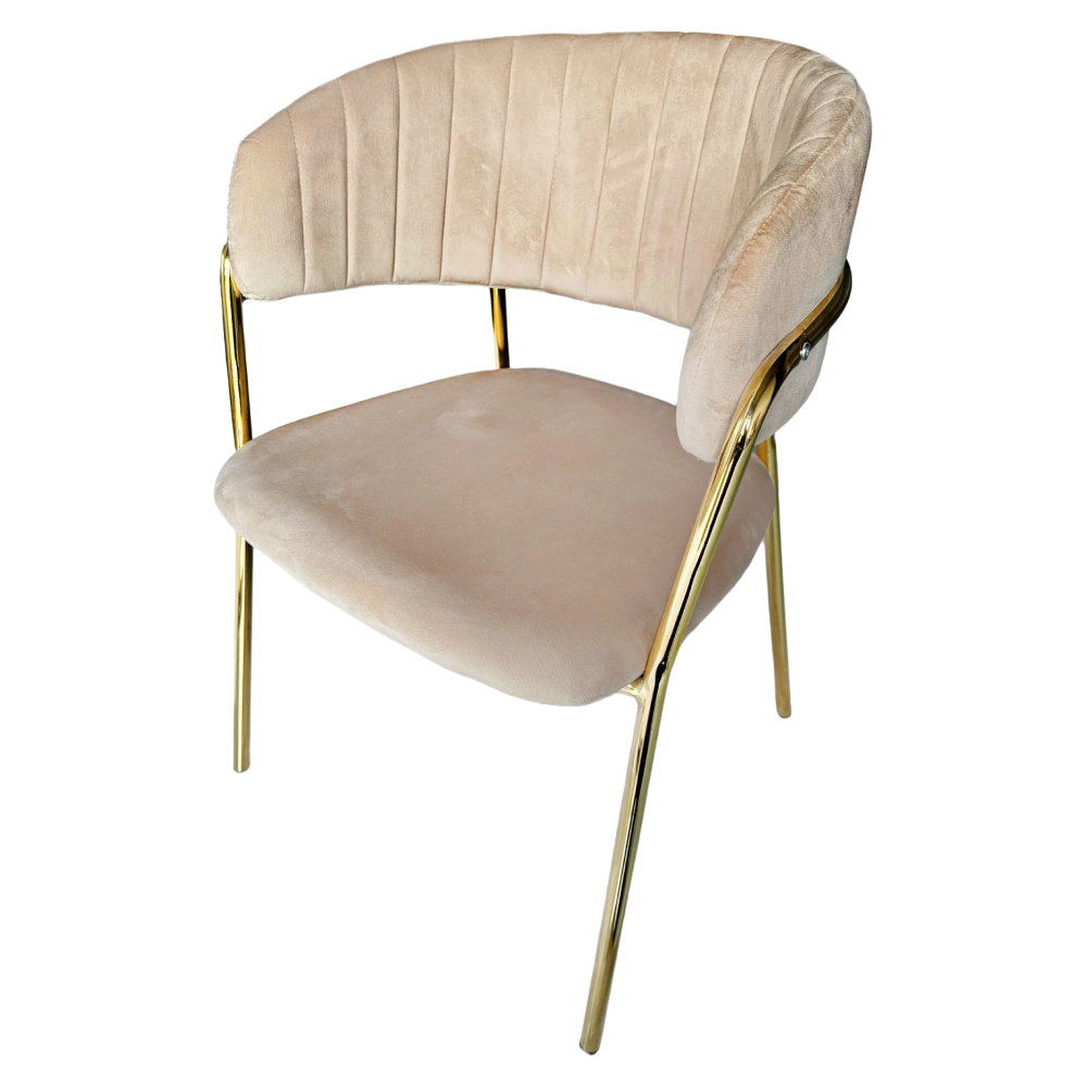 Fotoliu de sufragerie de design ANAGNI TIP 1, bej, Velvet/gold crom auriu, 57x53x76 cm Kondela