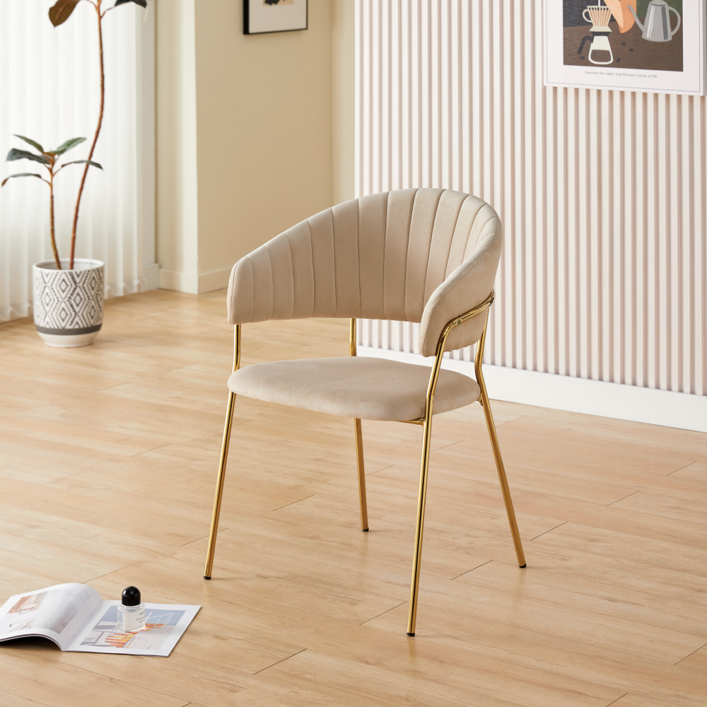 Fotoliu de sufragerie de design ANAGNI TIP 1, bej, Velvet/gold crom auriu, 57x53x76 cm Kondela