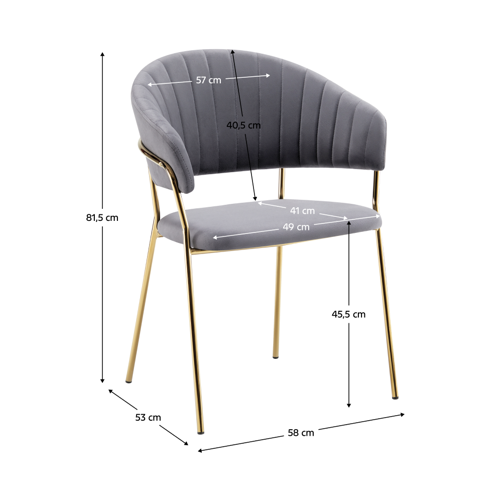 Fotoliu de sufragerie de design ANAGNI TIP 1, gri-maro Velvet/gold crom auriu, 58x53x81.5 cm Kondela
