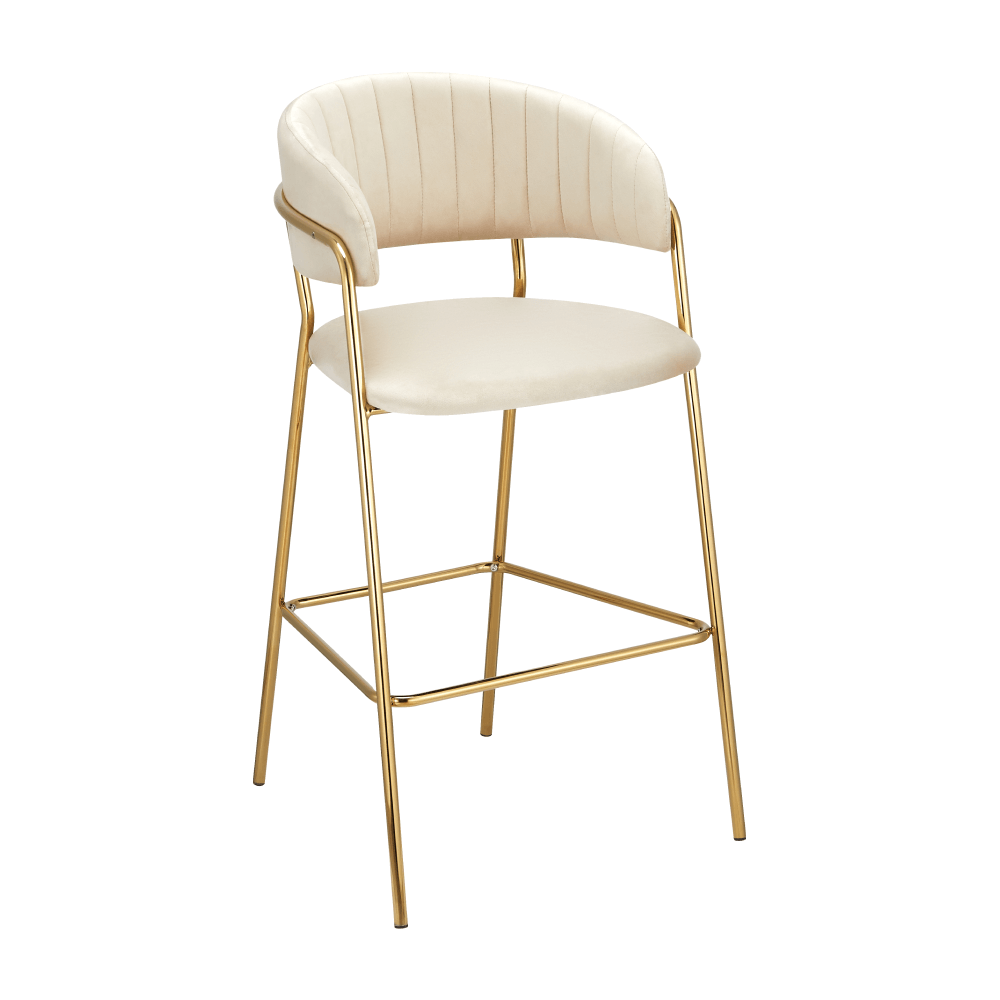 Scaun de bar de design ANAGNI TIP 2, țesătură bej Velvet/gold crom auriu, 55x58x107 cm Kondela