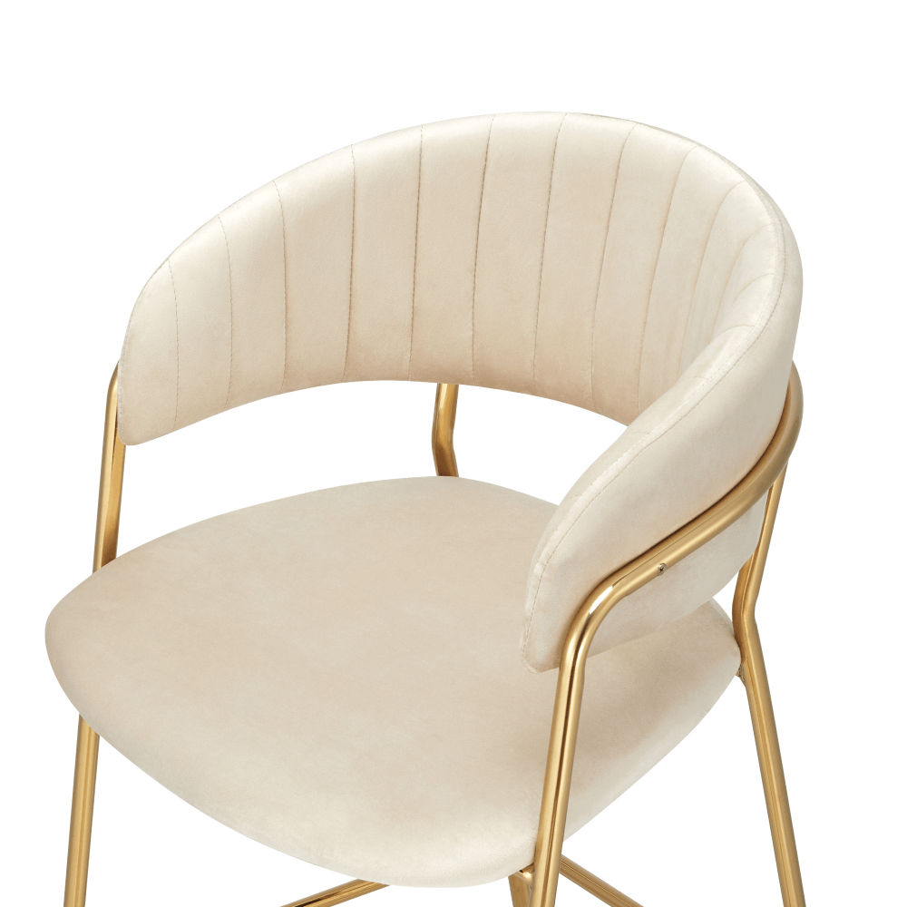 Scaun de bar de design ANAGNI TIP 2, țesătură bej Velvet/gold crom auriu, 55x58x107 cm Kondela
