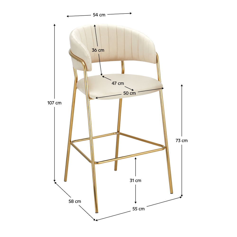 Scaun de bar de design ANAGNI TIP 2, țesătură bej Velvet/gold crom auriu, 55x58x107 cm Kondela