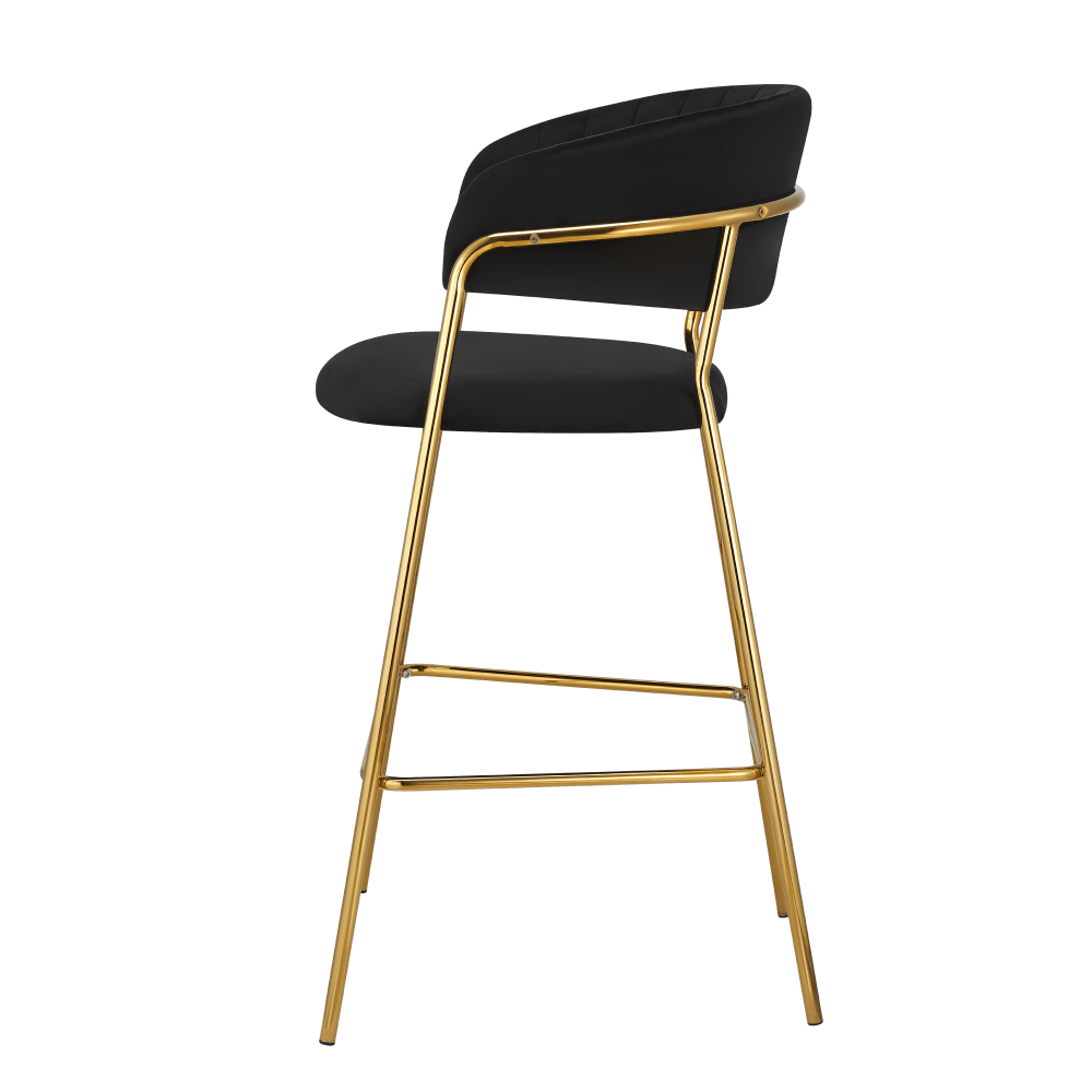 Scaun de bar de design ANAGNI TIP 2, material catifea neagră/gold crom auriu, 55x58x107 cm Kondela