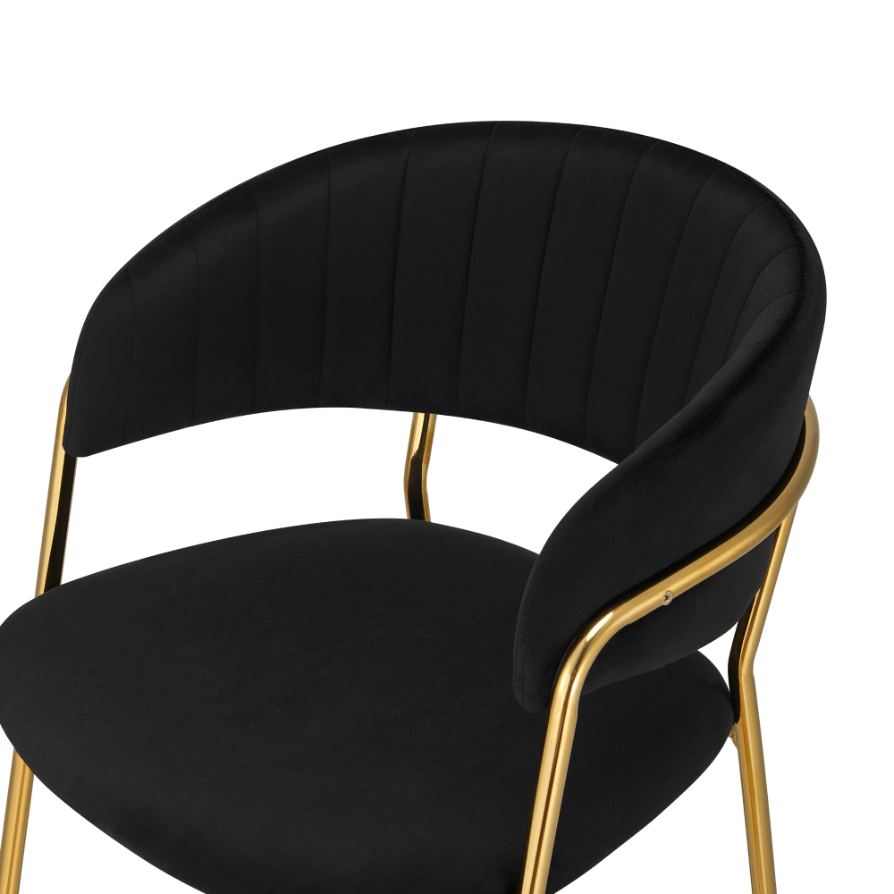 Scaun de bar de design ANAGNI TIP 2, material catifea neagră/gold crom auriu, 55x58x107 cm Kondela