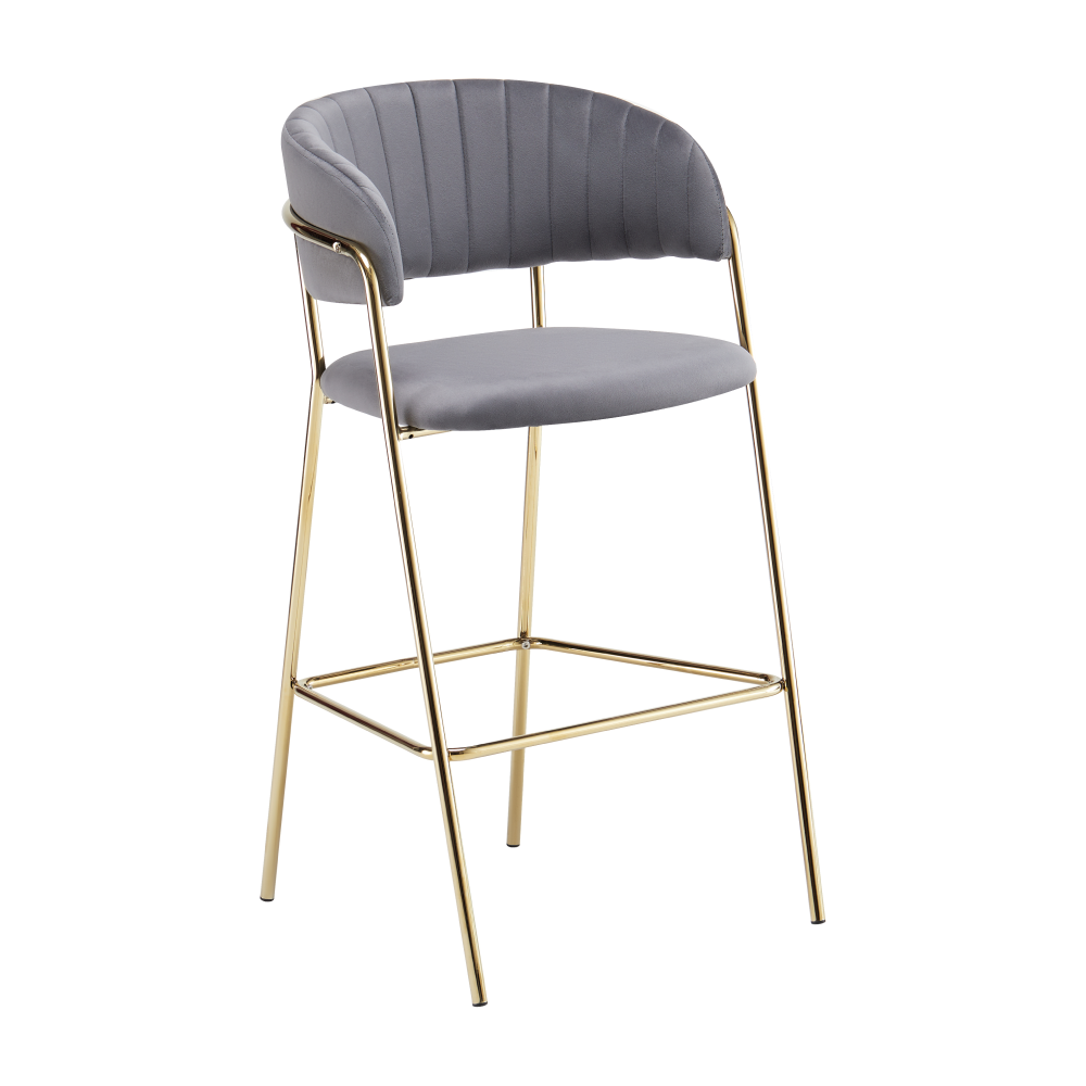 Scaun de bar de design ANAGNI TIP 2, țesătură gri-maro Velvet/gold crom auriu, 55x58x107 cm Kondela