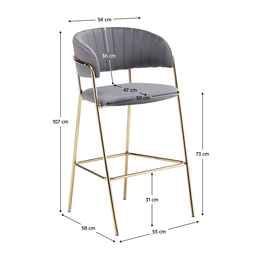 Scaun de bar de design ANAGNI TIP 2, țesătură gri-maro Velvet/gold crom auriu, 55x58x107 cm Kondela