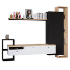 Mobilier de perete living, negru/alb/stejar craft auriu, DENISO Kondela