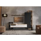 Mobilier de perete living, negru/alb/stejar craft auriu, DENISO Kondela