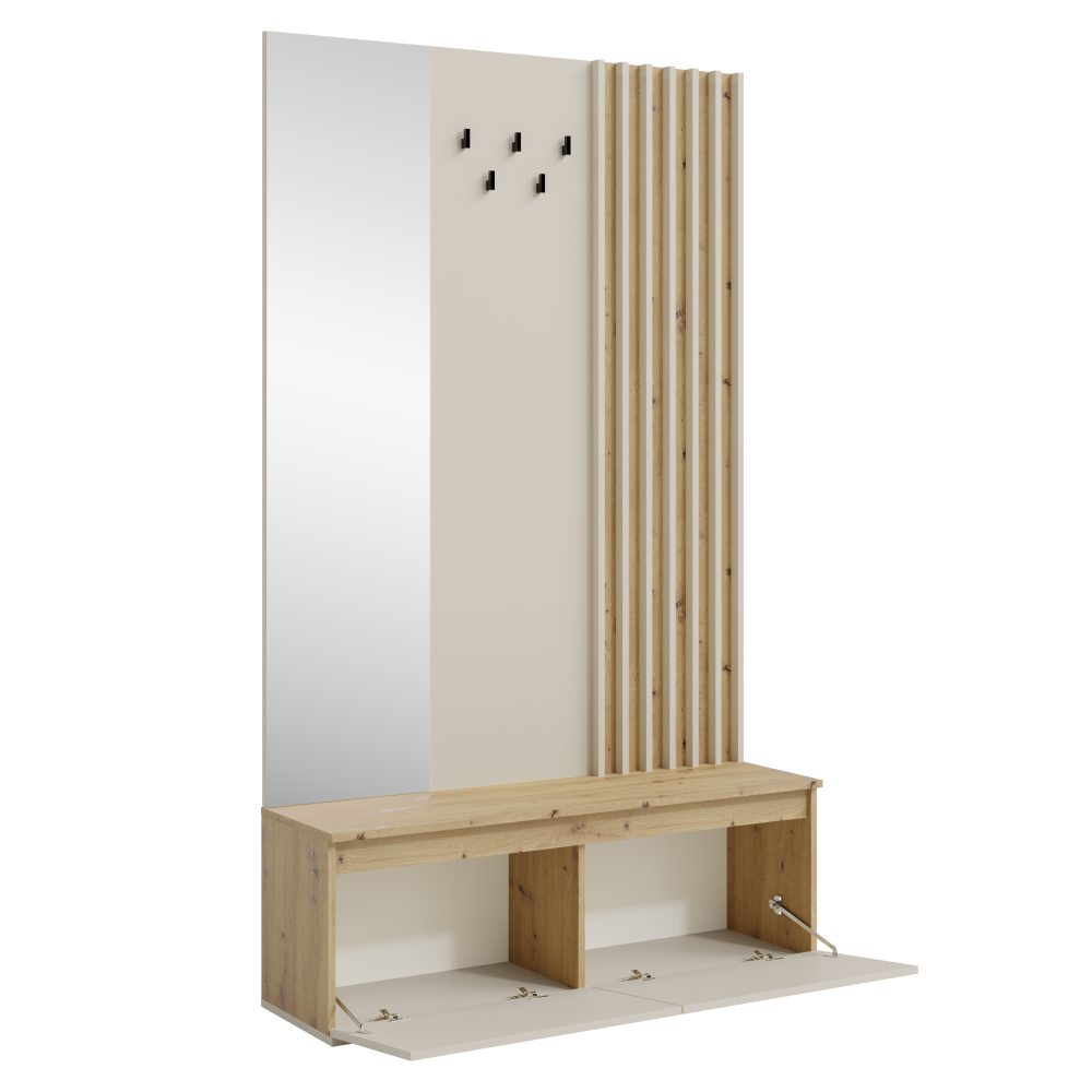 Set mobilier hol DERIS cu oglindă, cașmir/stejar artisan, 120x202 cm Kondela