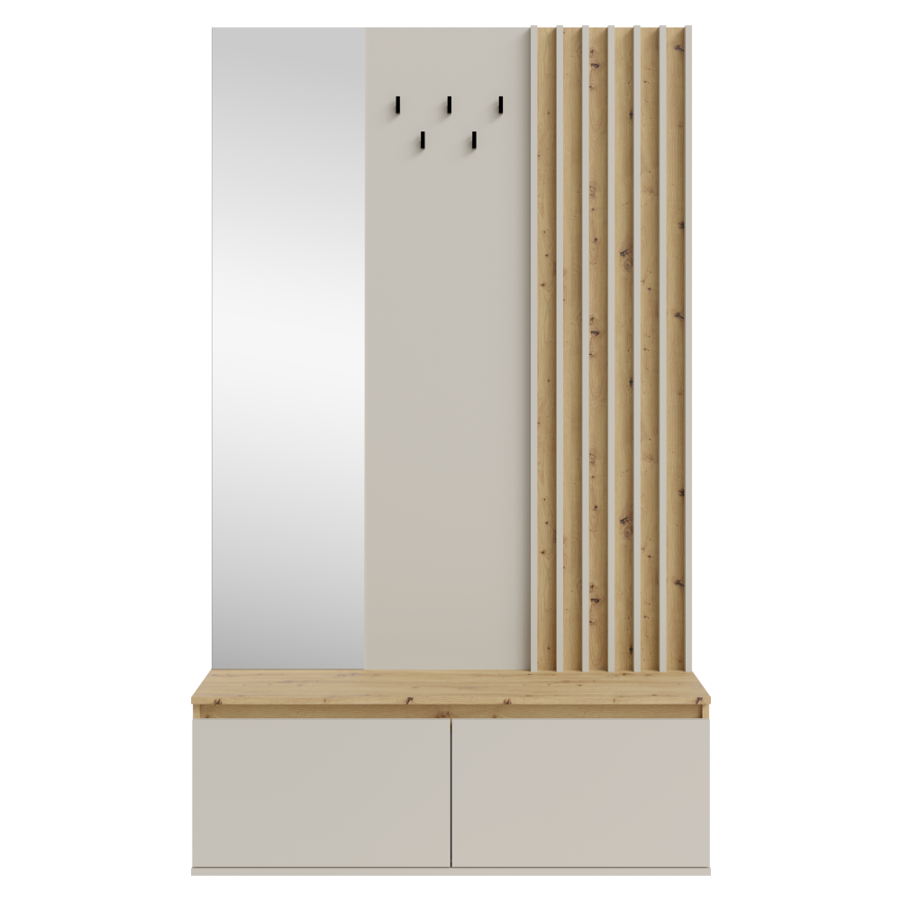 Set mobilier hol DERIS cu oglindă, cașmir/stejar artisan, 120x202 cm Kondela