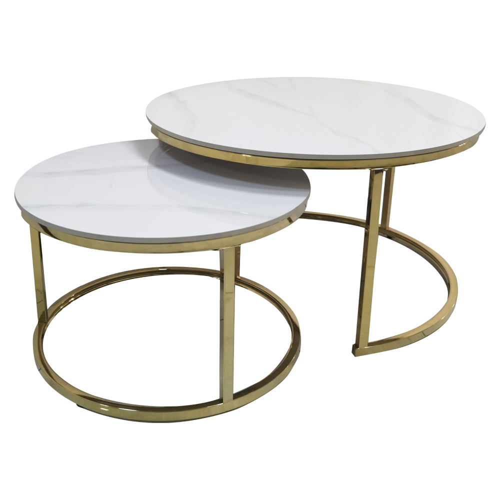 Set 2 mese de cafea, imitaţie de marmură/gold crom-auriu, DEVNET 3 NEW Kondela