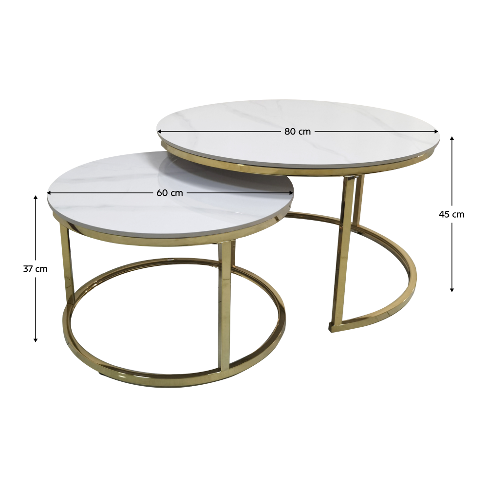 Set 2 mese de cafea, imitaţie de marmură/gold crom-auriu, DEVNET 3 NEW Kondela