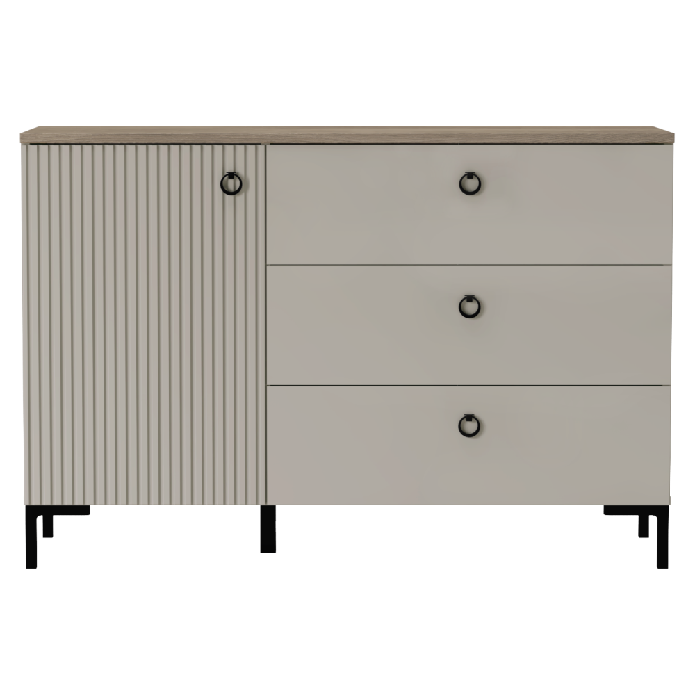 Comodă DOMCA, gri-maro Taupe/silverjack, 1 ușă și 3 sertare, 120 cm Kondela