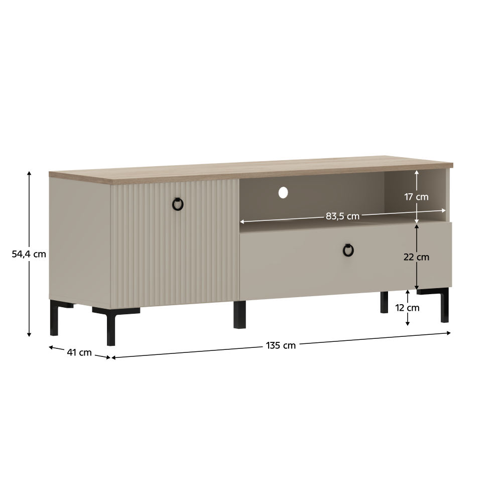 Comodă TV DOMCA, gri-maro Taupe/silverjack, 1 ușă, 135 cm Kondela