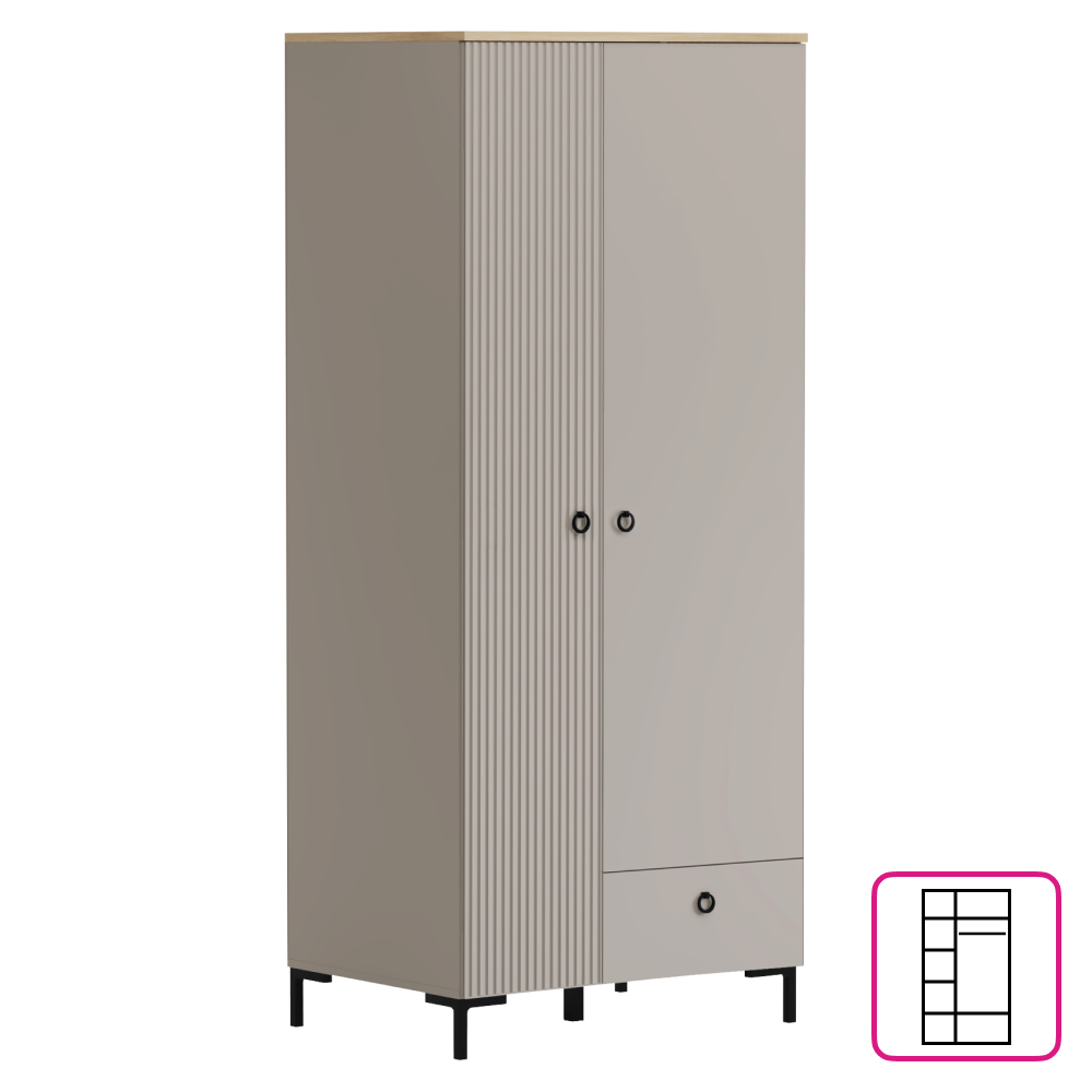 Dulap, gri-maroniu Taupe/stejar silverjack, DOMCA 2D1S Kondela
