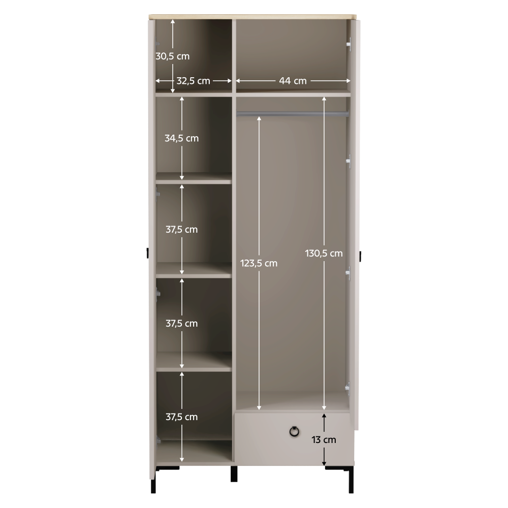 Dulap, gri-maroniu Taupe/stejar silverjack, DOMCA 2D1S Kondela