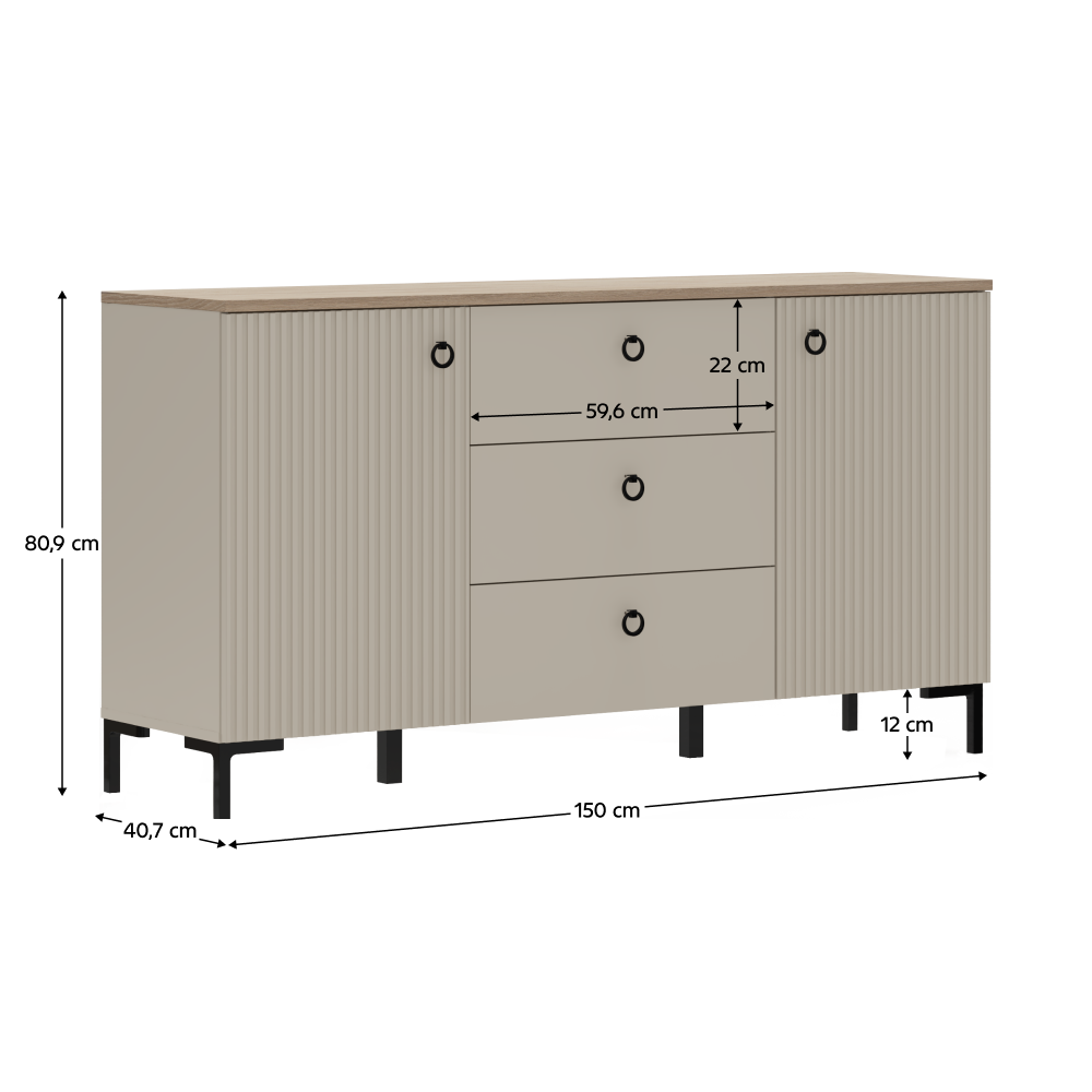 Comodă DOMCA, gri-maro Taupe/silverjack, 2 uși și 3 sertare, 150 cm Kondela
