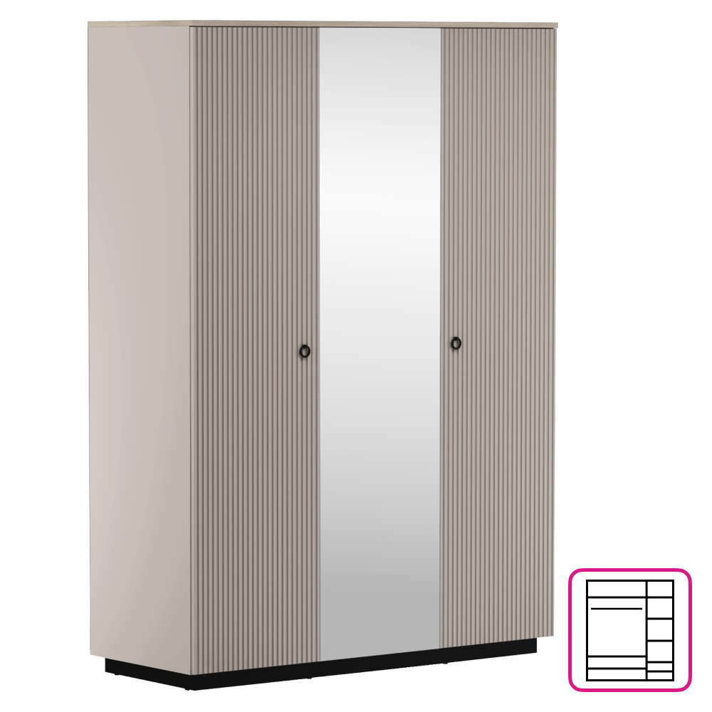 Dulap cu oglindă, gri-maroniu Taupe/stejar silverjack, DOMCA 3D Kondela