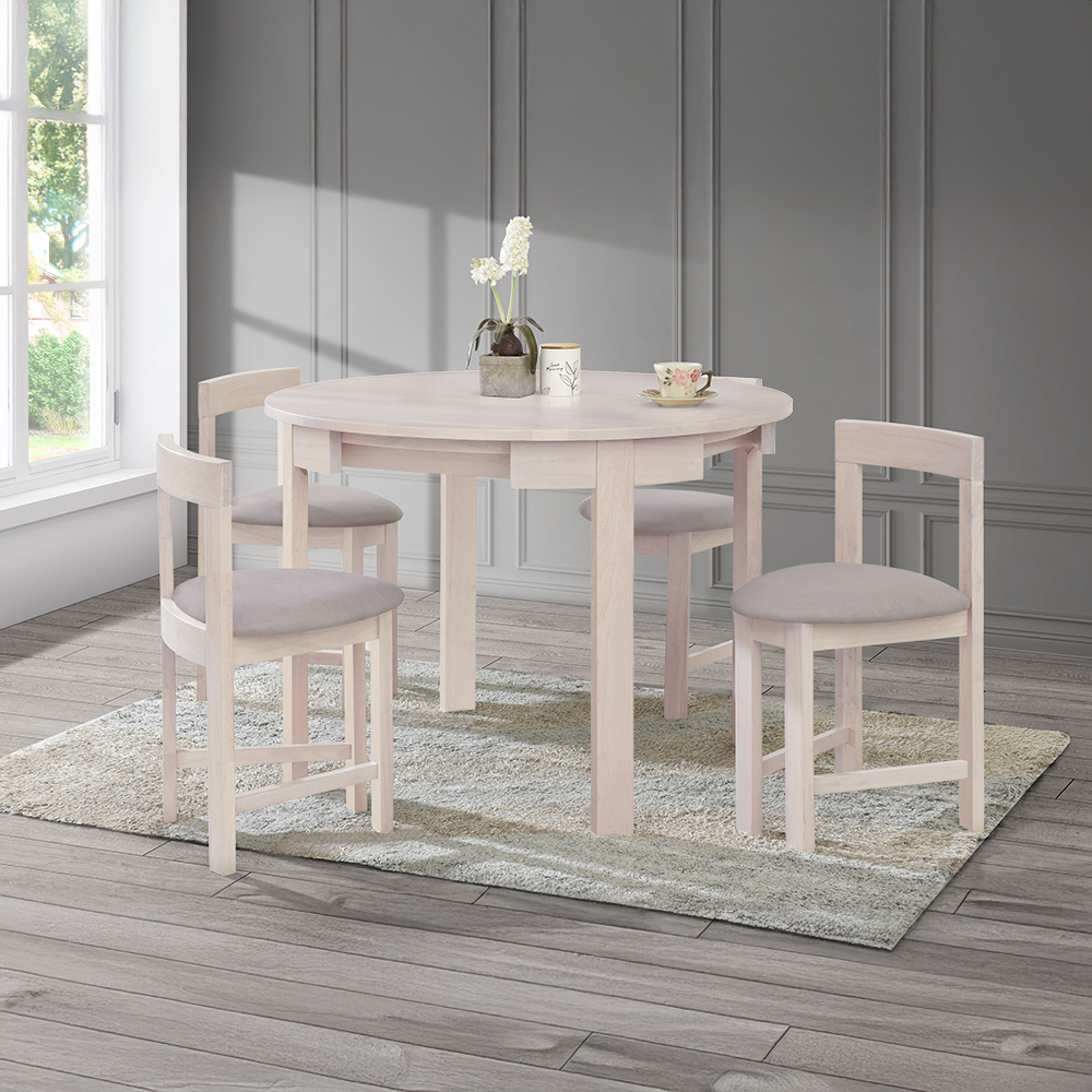 Set de sufragerie 1+4, lemn masiv, alb model lemn /gri-bej, DOMIO Kondela