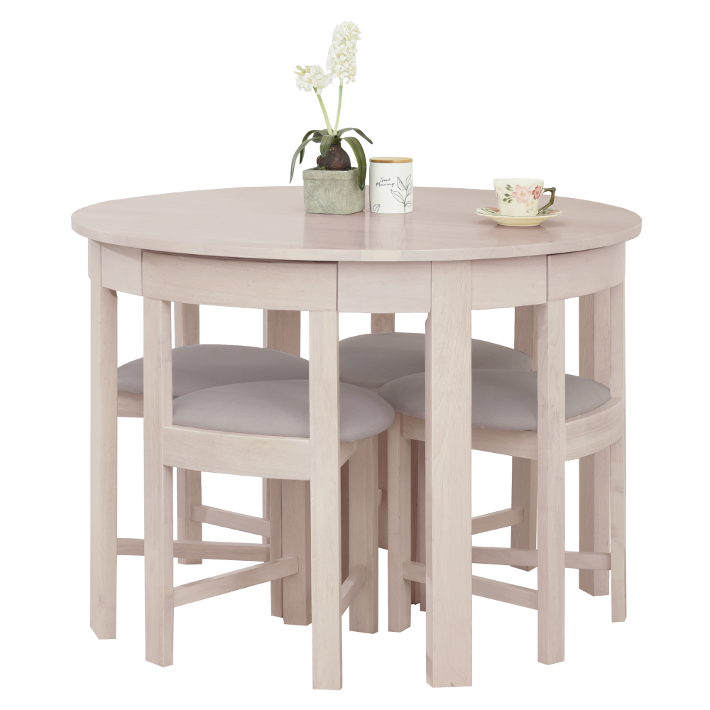 Set de sufragerie 1+4, lemn masiv, alb model lemn /gri-bej, DOMIO Kondela
