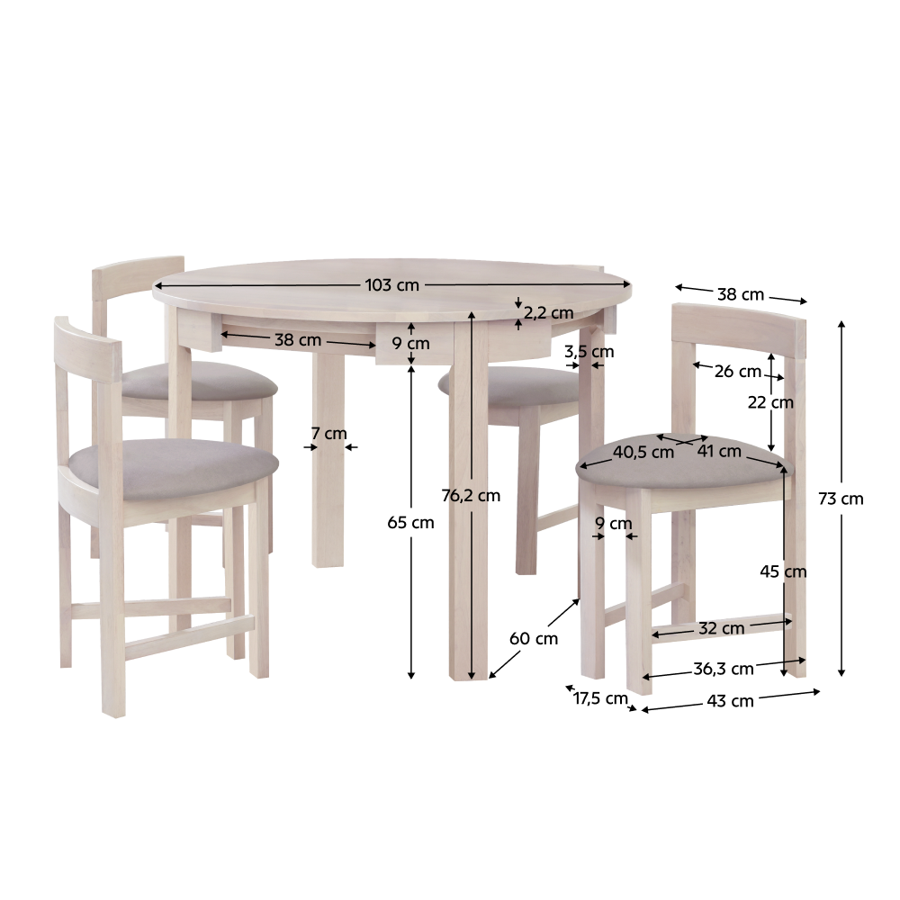 Set de sufragerie 1+4, lemn masiv, alb model lemn /gri-bej, DOMIO Kondela