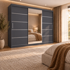 Dressing FIRENZE antracit cu uși culisante, cu oglindă, 240x60x200 cm