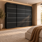 Dressing FIRENZE negru cu uși culisante, fără oglindă, 240x60x200 cm