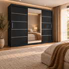 Dressing FIRENZE negru cu uși culisante, cu oglindă, 240x60x200 cm