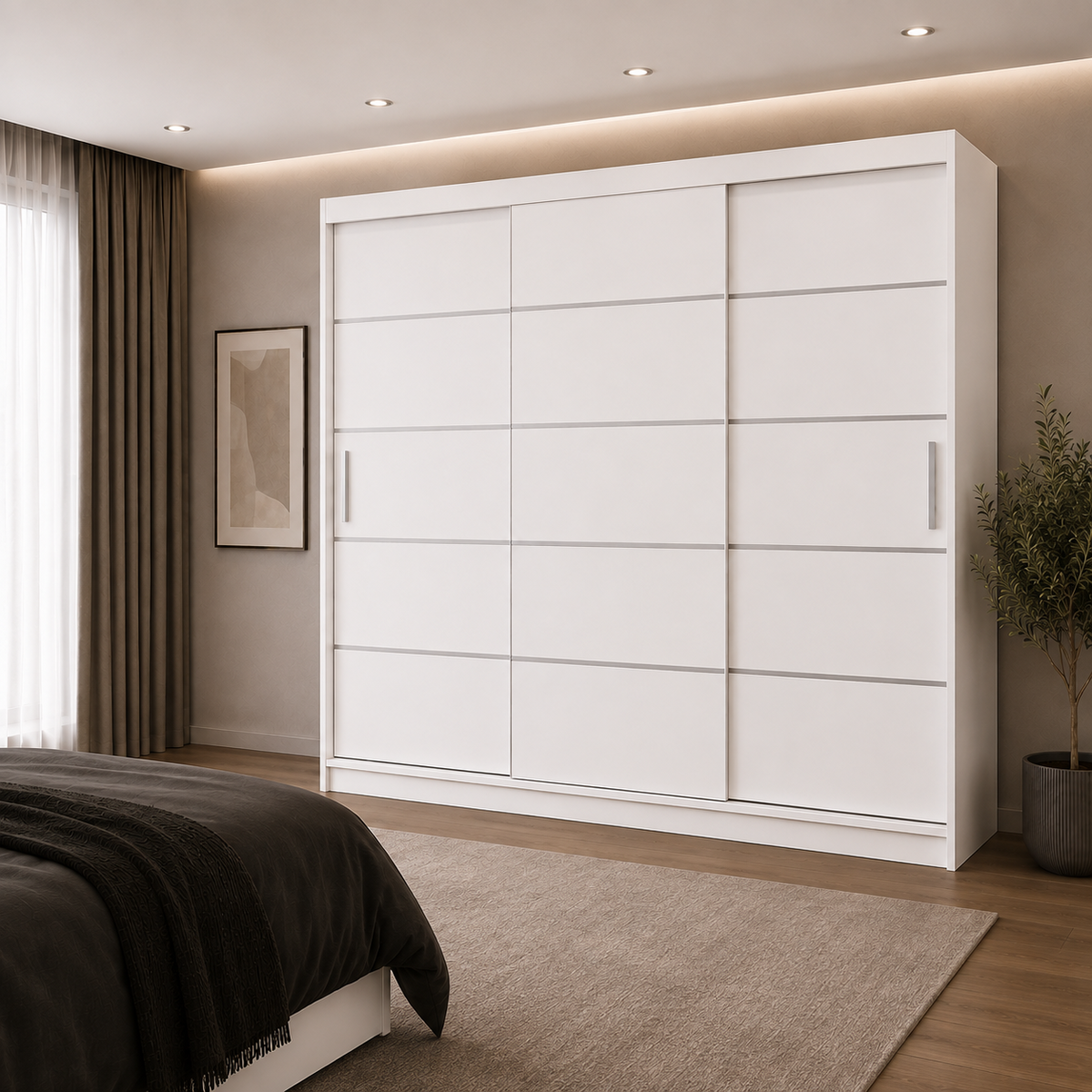 Dressing FIRENZE alb cu uși culisante, cu sau fără oglindă, PAL 18 mm, 240x60x200 cm Arboteca