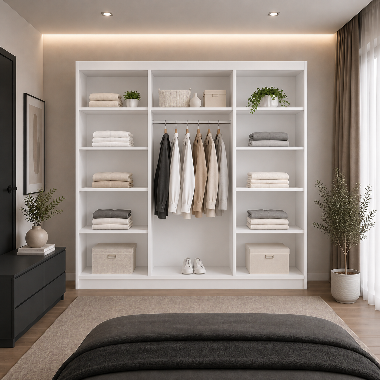 Dressing FIRENZE alb cu uși culisante, cu sau fără oglindă, PAL 18 mm, 240x60x200 cm Arboteca