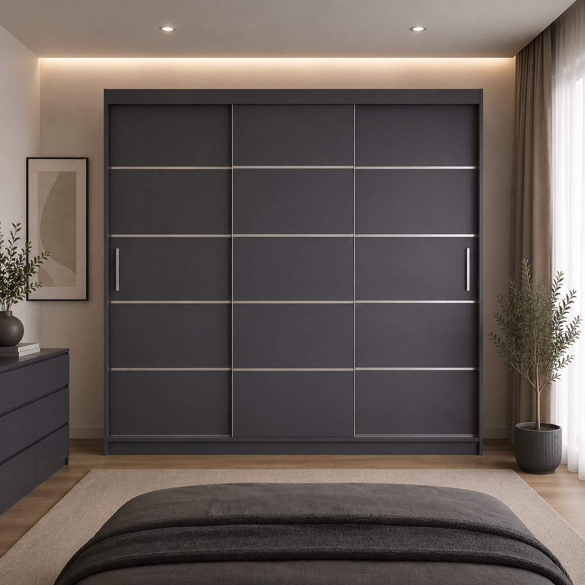Dressing FIRENZE antracit cu uși culisante, cu sau fără oglindă, PAL 18 mm, 240x60x200 cm Fără oglindă Arboteca