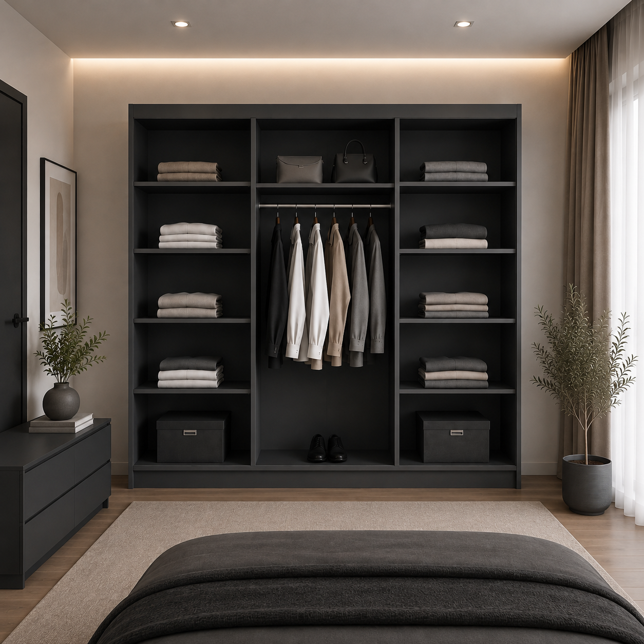 Dressing FIRENZE antracit cu uși culisante, cu sau fără oglindă, PAL 18 mm, 240x60x200 cm Arboteca
