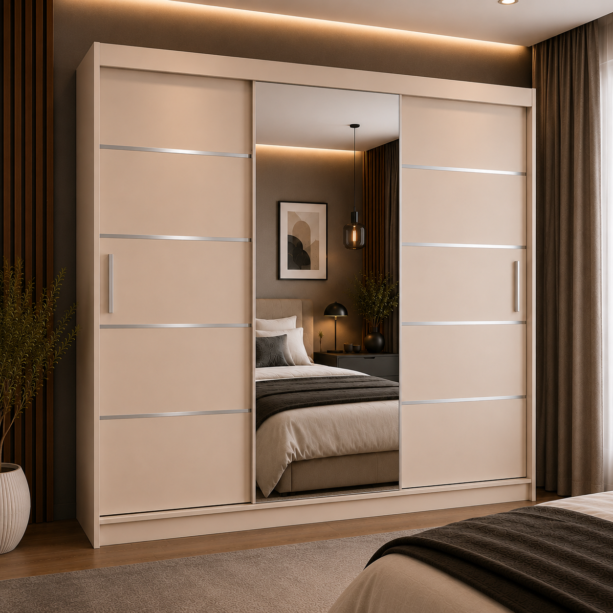 Dressing FIRENZE cașmir deschis cu uși culisante, cu sau fără oglindă, PAL 18 mm, 240x60x200 cm Cu oglindă Arboteca