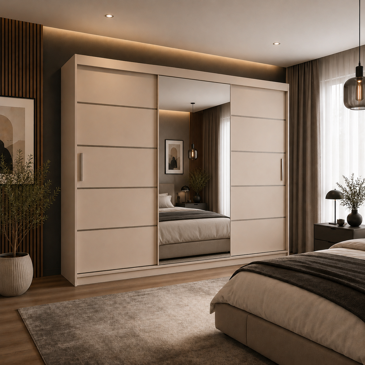 Dressing FIRENZE cașmir deschis cu uși culisante, cu sau fără oglindă, PAL 18 mm, 240x60x200 cm Arboteca