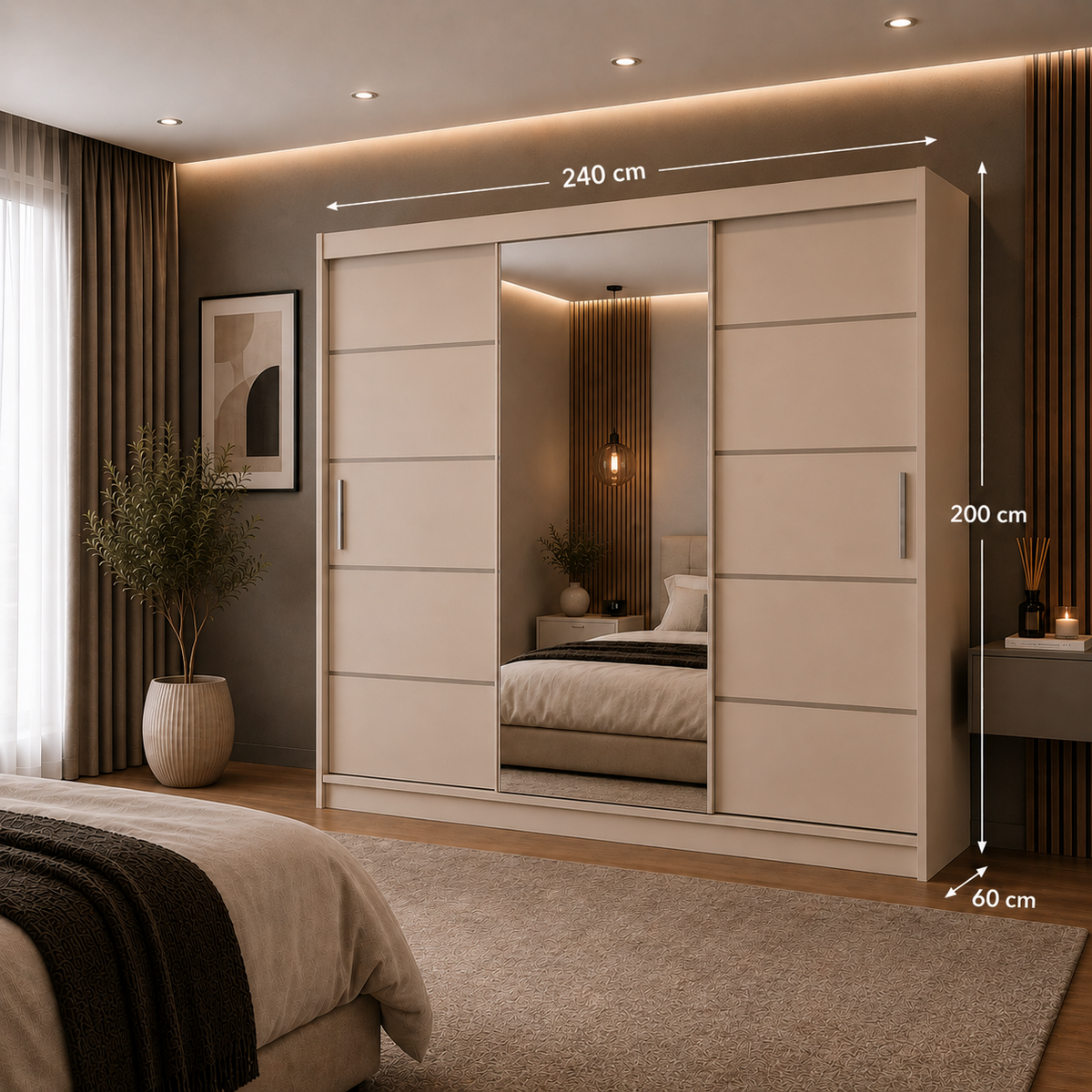 Dressing FIRENZE cașmir deschis cu uși culisante, cu sau fără oglindă, PAL 18 mm, 240x60x200 cm Arboteca