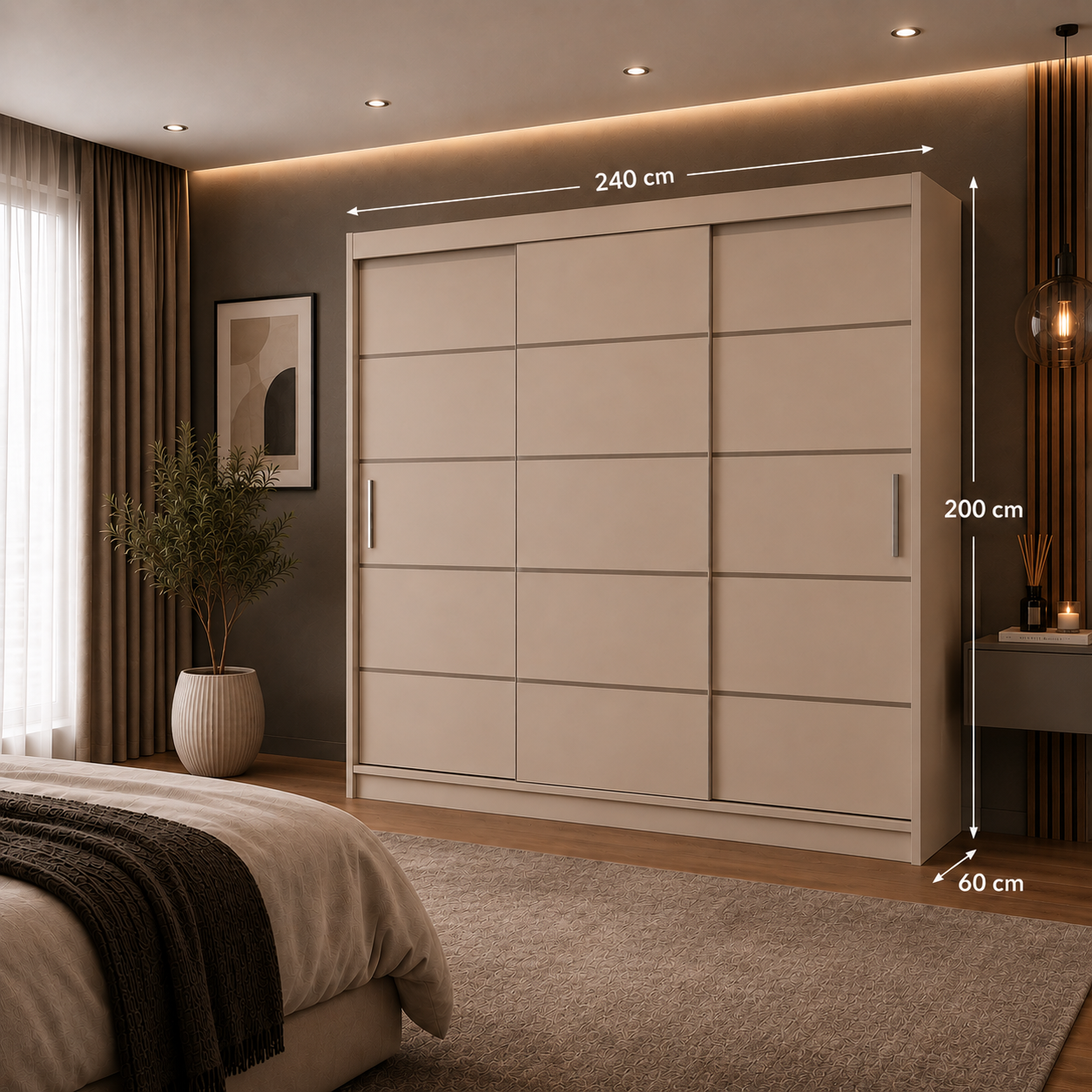 Dressing FIRENZE cașmir deschis cu uși culisante, cu sau fără oglindă, PAL 18 mm, 240x60x200 cm Arboteca