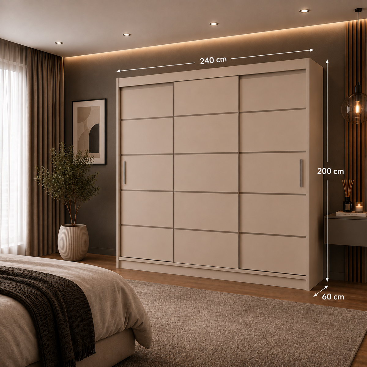 Dressing FIRENZE cașmir deschis cu uși culisante, cu sau fără oglindă, PAL 18 mm, 240x60x200 cm Arboteca