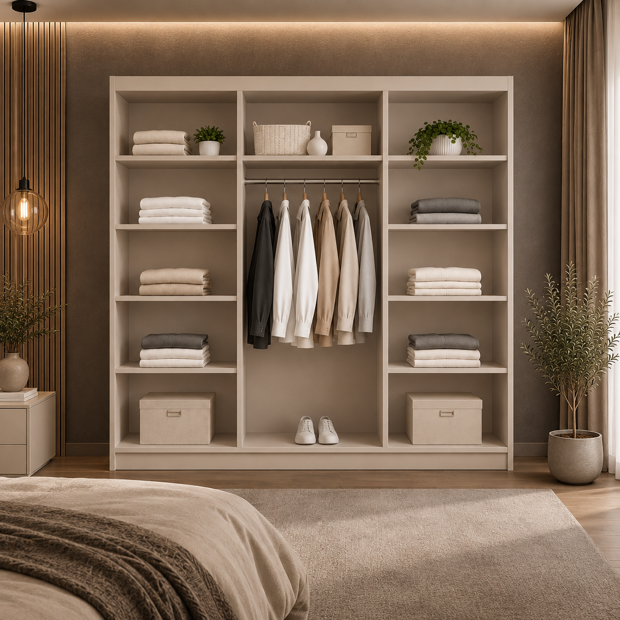 Dressing FIRENZE cașmir deschis cu uși culisante, cu sau fără oglindă, PAL 18 mm, 240x60x200 cm Arboteca
