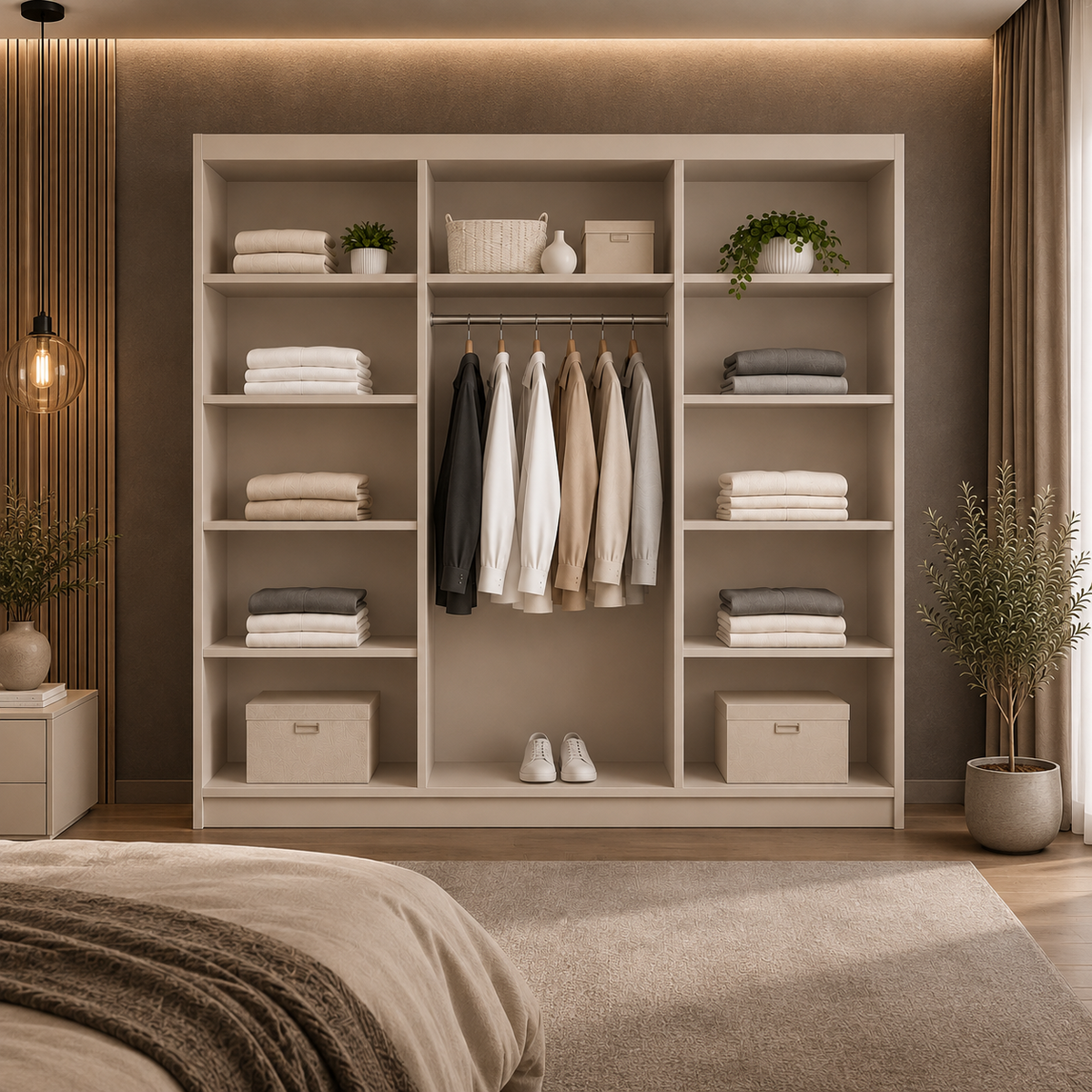 Dressing FIRENZE cașmir deschis cu uși culisante, cu sau fără oglindă, PAL 18 mm, 240x60x200 cm Arboteca