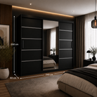 Dressing FIRENZE negru cu uși culisante, cu sau fără oglindă, PAL 18 mm, 240x60x200 cm Arboteca